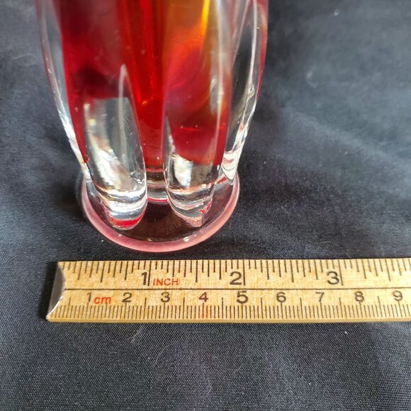 Vintage Amberina Red Orange Art Glass Bud Vase | Mid Century Hand Blown Ruffled - Picture 3 of 13